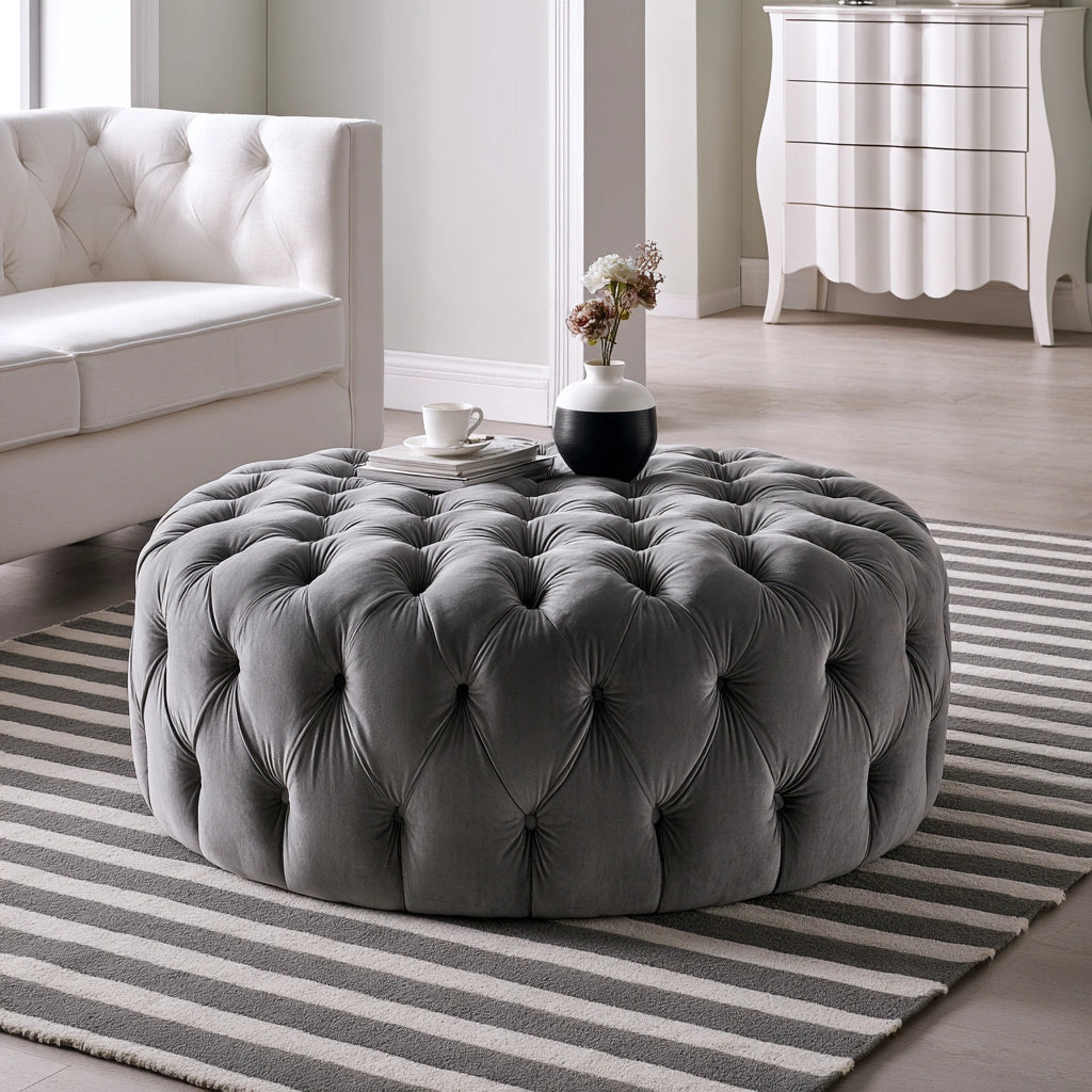 Runder Samthocker, Farbe: grau