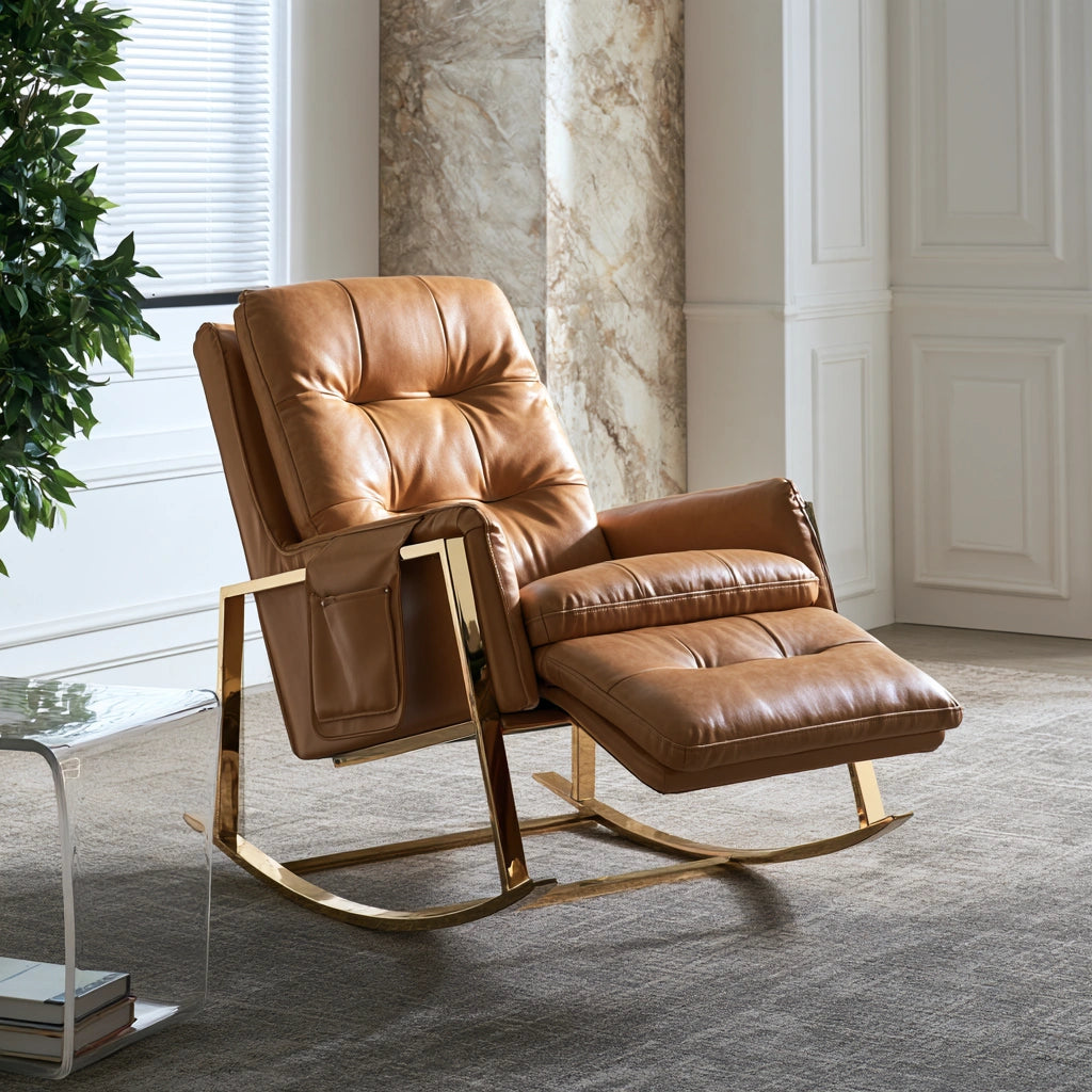 Moderner Schaukelstuhl, aus Metall, Farbe: gold